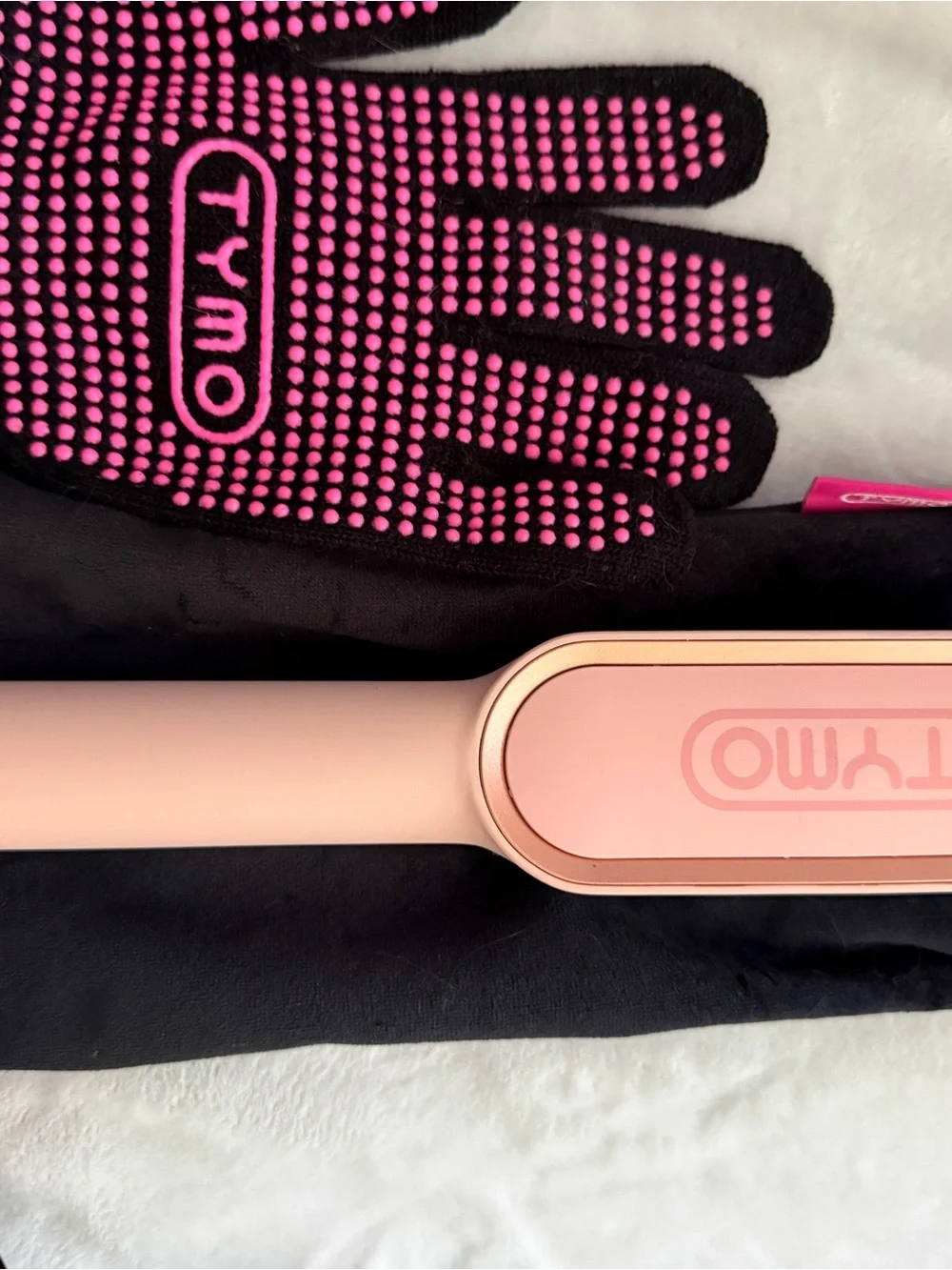 TYMO Pink Corded Hair Straightening Brush with Heat-Resistant Glove